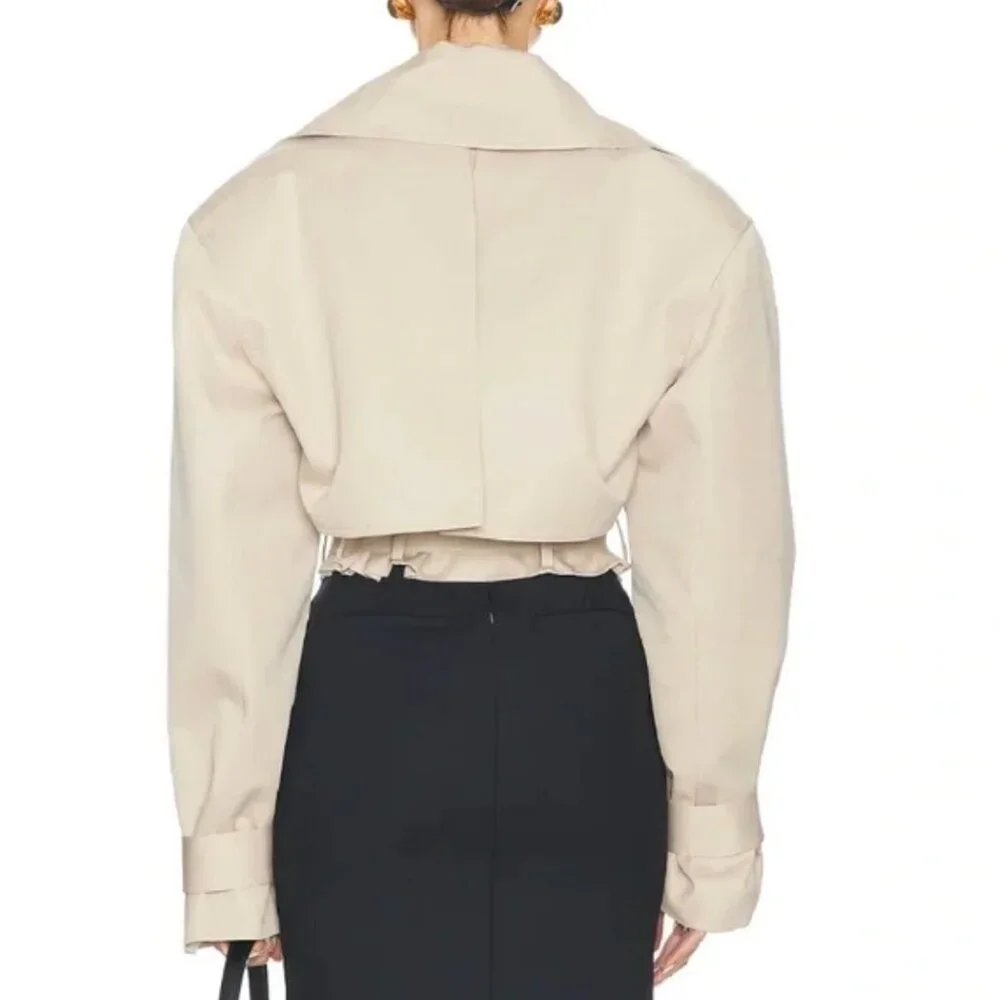 BEST Helsa Oversized Cropped Trench Coat Jacket XSmall Chino Khaki Quiet Lux - Picture 6 of 12